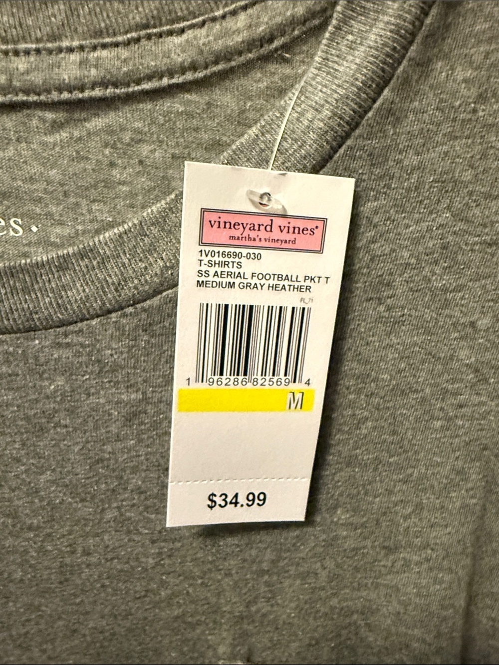 Vineyard Vines Gray Short Sleeve Pocket Tee with Football Patch - Picture 5 of 5